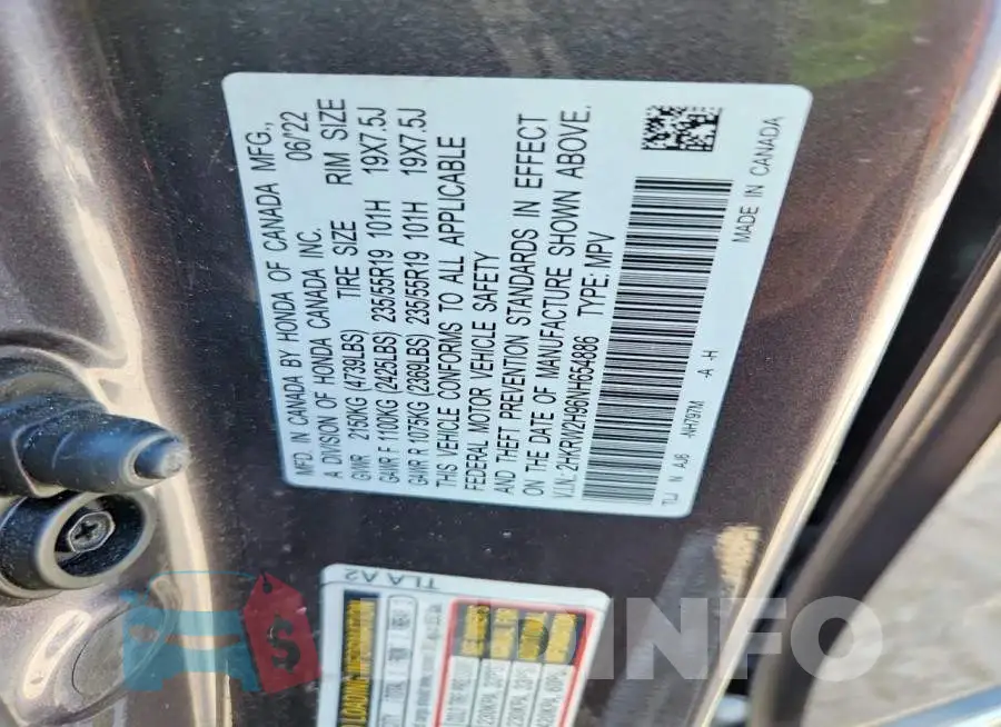 2HKRW2H96NH654886 Photo# 13