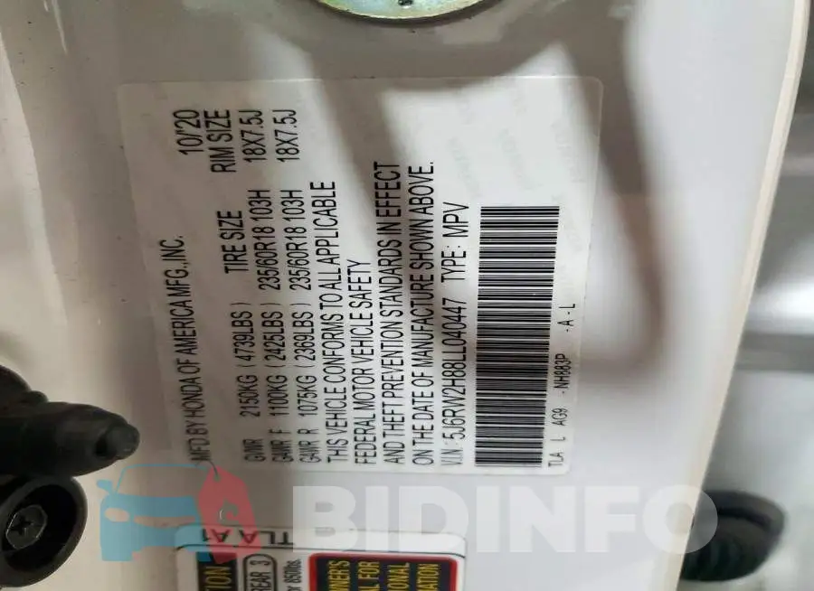 5J6RW2H88LL040447 Photo# 13
