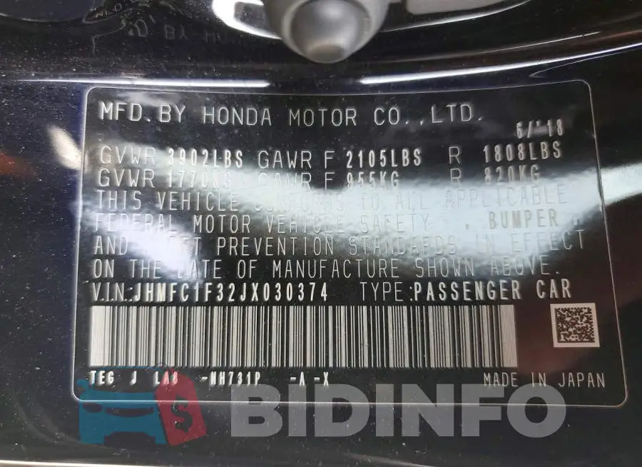 JHMFC1F32JX030374 Photo# 13