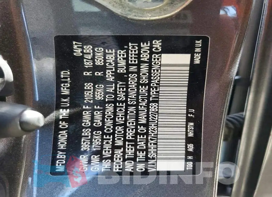 SHHFK7H23HU227858 Photo# 13