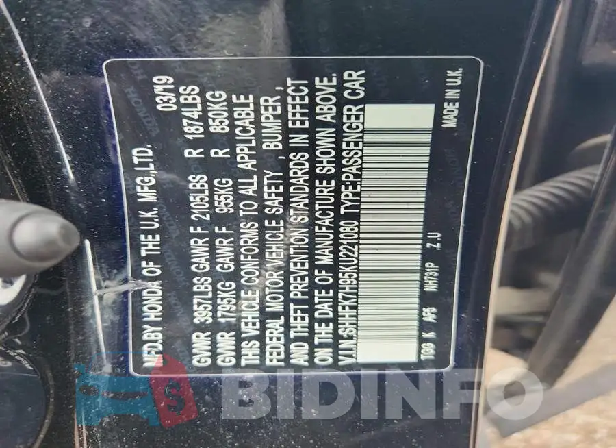 SHHFK7H95KU221080 Photo# 12