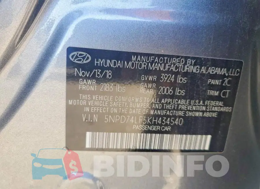 5NPD74LF5KH434540 Photo# 12