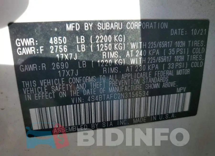 4S4BTAFC2N3156534 Photo# 13