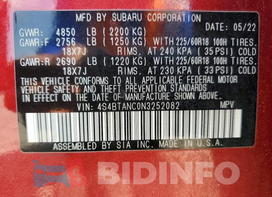 4S4BTANC0N3252082 Photo# 13