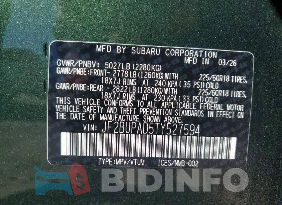 JF2BUPAD5TY527594 Photo# 12