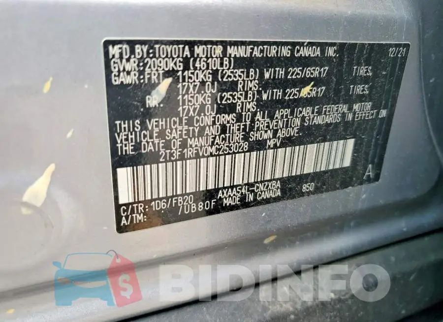 2T3F1RFV0MC253028 Photo# 13