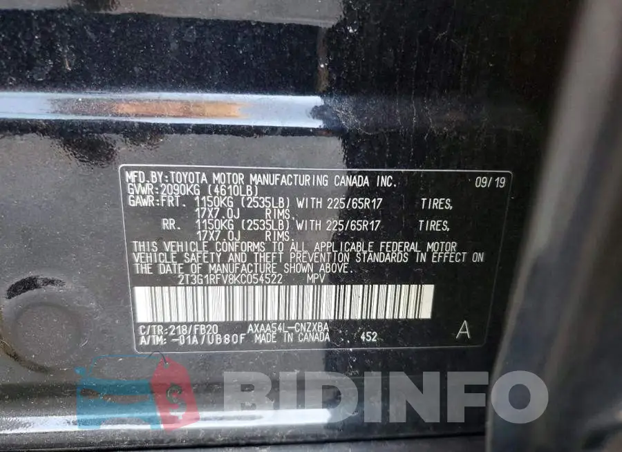 2T3G1RFV8KC054522 Photo# 14
