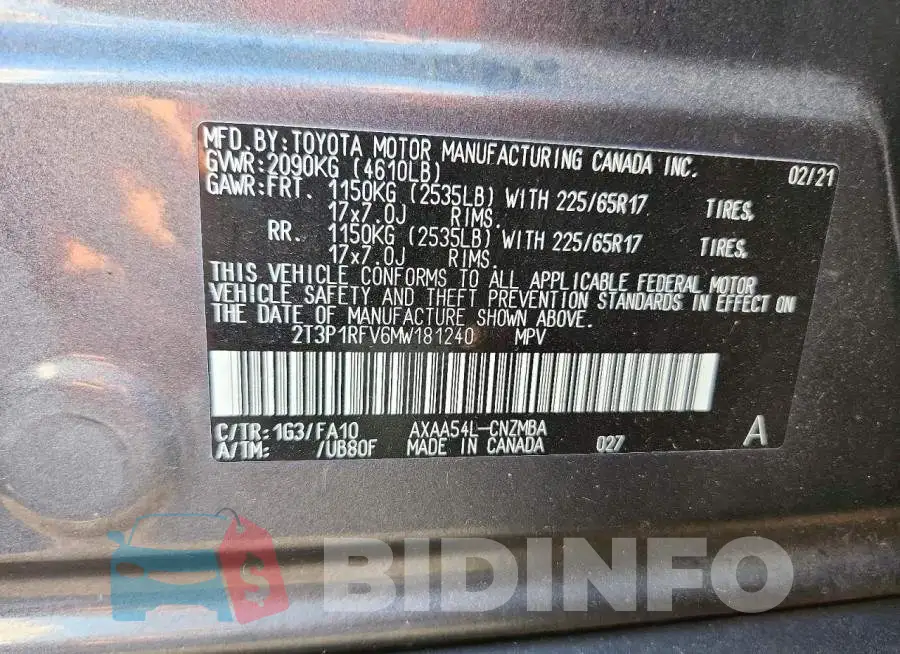 2T3P1RFV6MW181240 Photo# 13