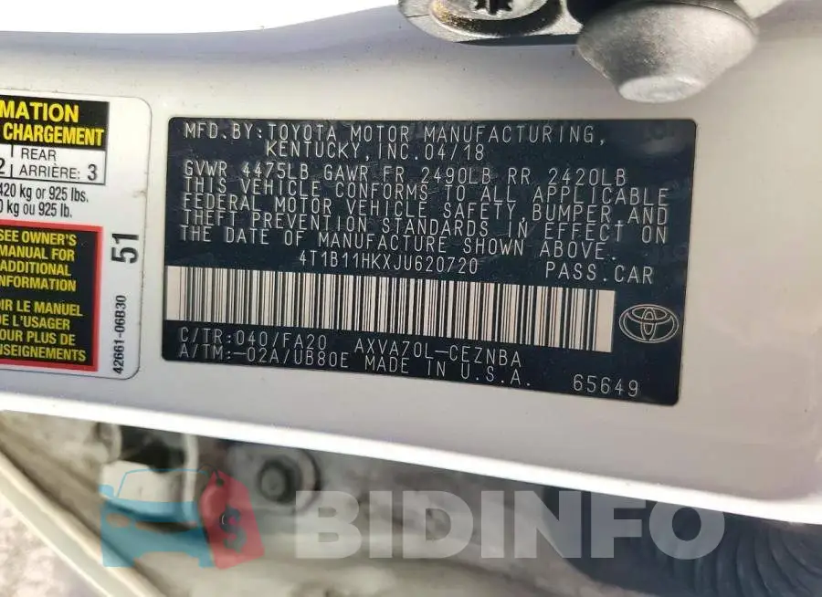 4T1B11HKXJU620720 Photo# 12
