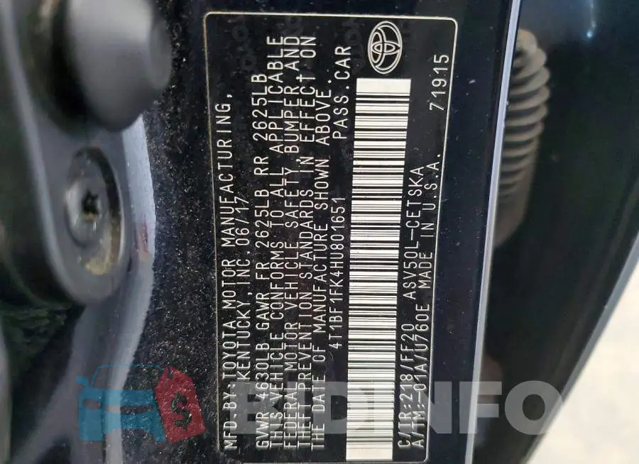 4T1BF1FK4HU801651 Photo# 12