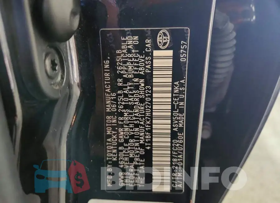 4T1BF1FK7HU270123 Photo# 12