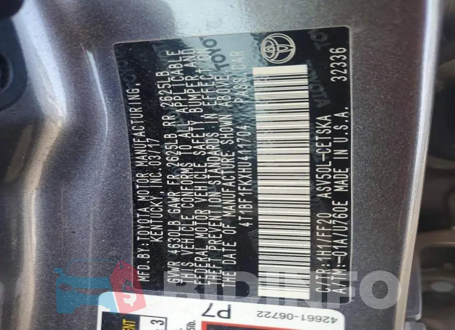 4T1BF1FKXHU411704 Photo# 13
