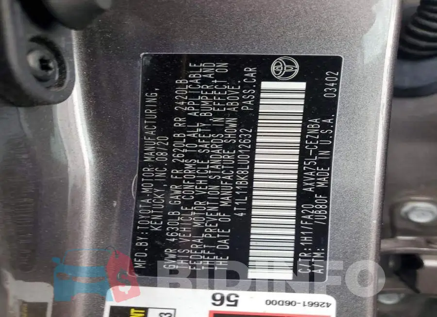 4T1L11BK8LU012632 Photo# 12