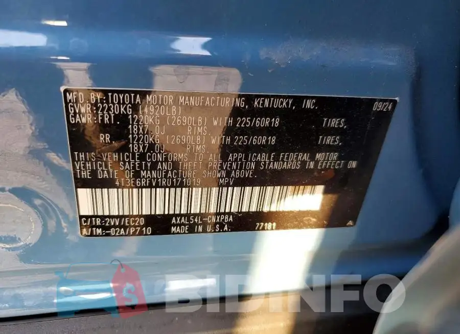 4T3E6RFV1RU171019 Photo# 13