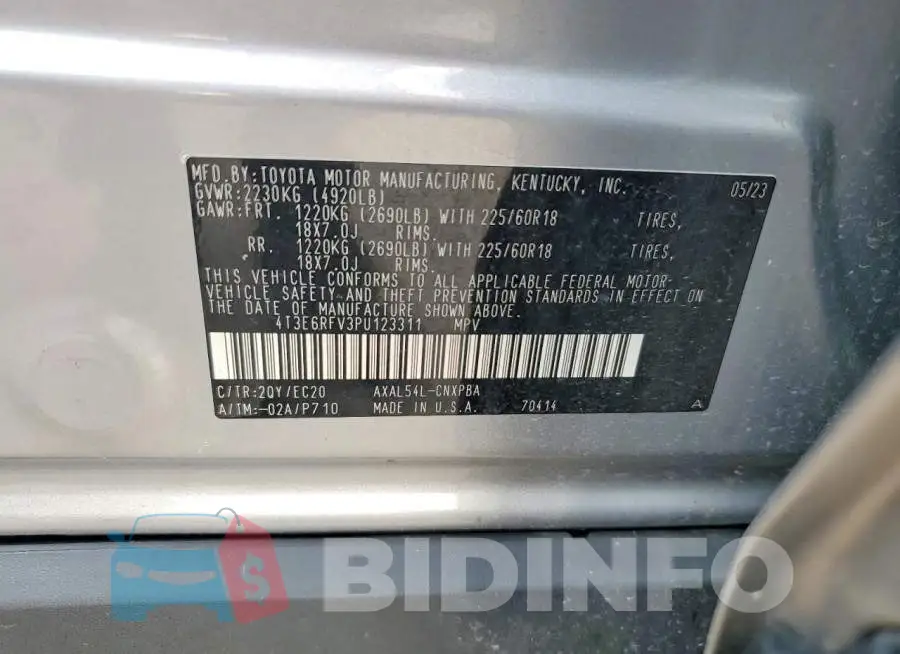 4T3E6RFV3PU123311 Photo# 13