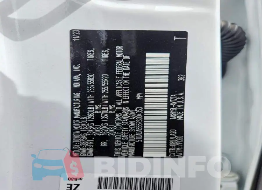 5TDADAB55RS004353 Photo# 14