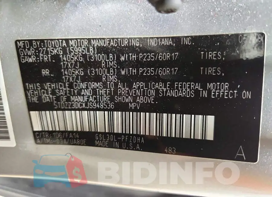 5TDZZ3DCXJS948536 Photo# 13