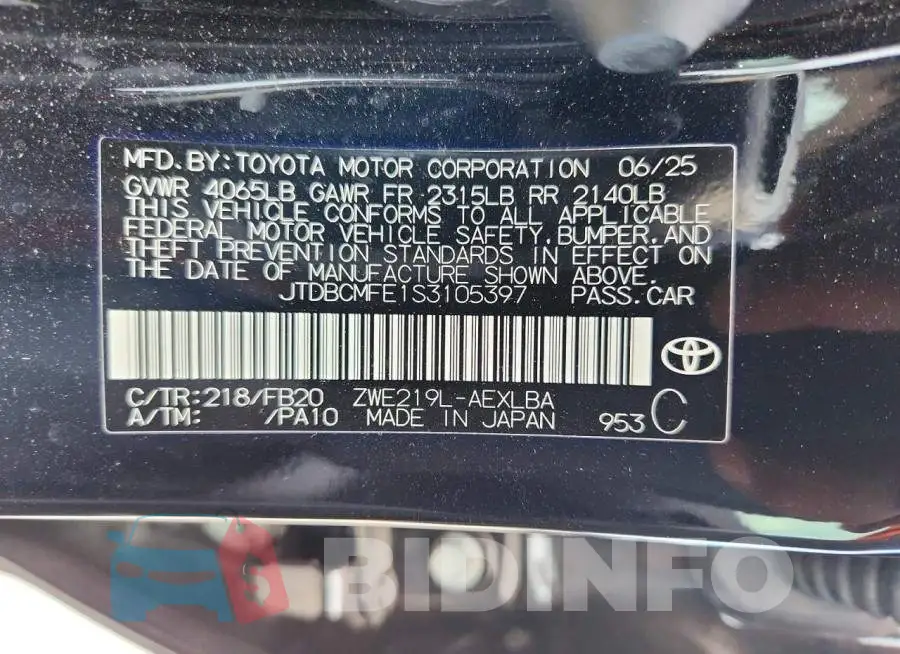 JTDBCMFE1S3105397 Photo# 13