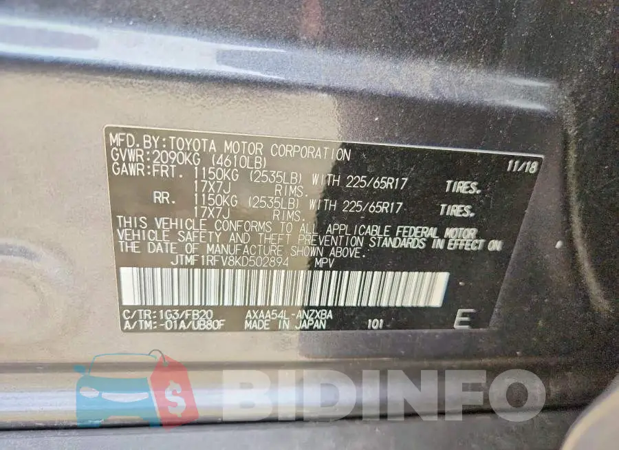 JTMF1RFV8KD502894 Photo# 13