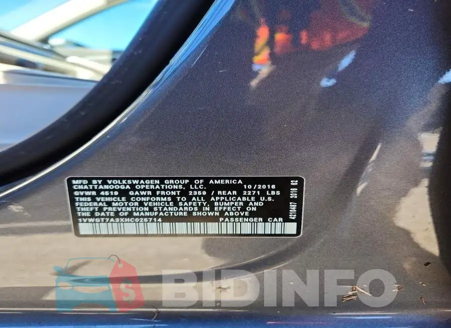 1VWGT7A3XHC025714 Photo# 13