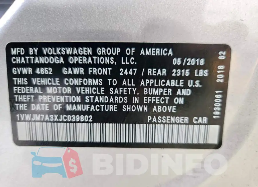 1VWJM7A3XJC039802 Photo# 12