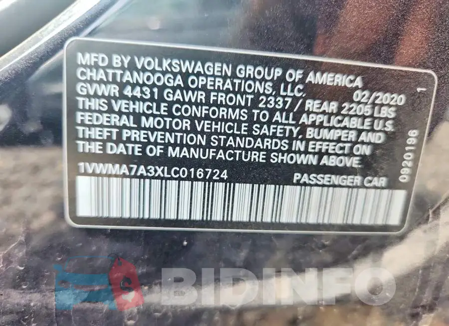 1VWMA7A3XLC016724 Photo# 12