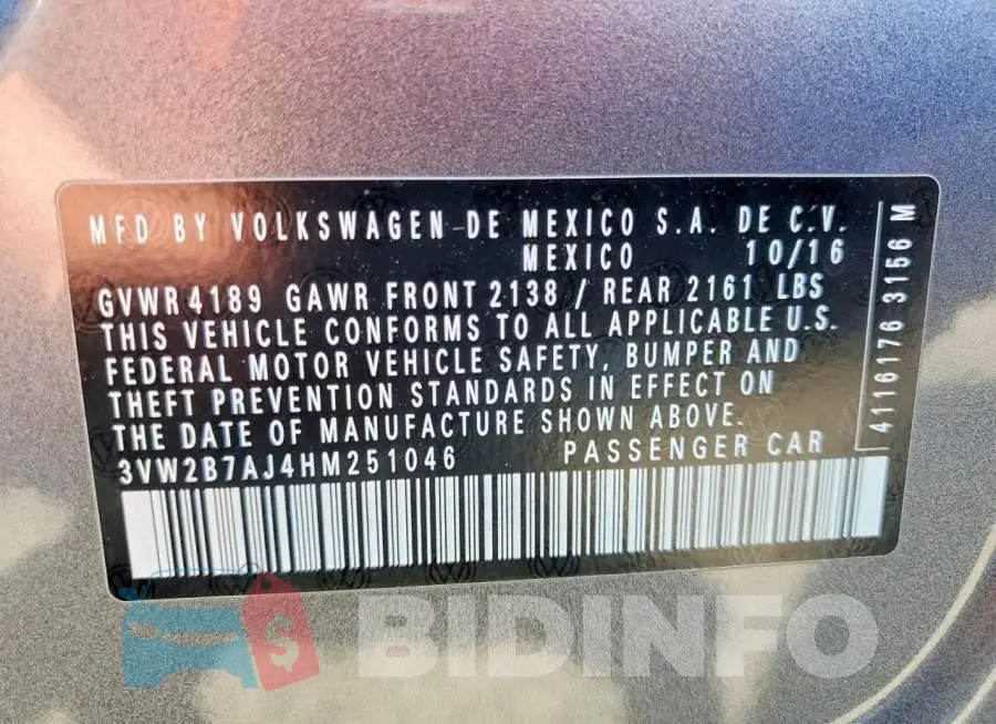 3VW2B7AJ4HM251046 Photo# 12
