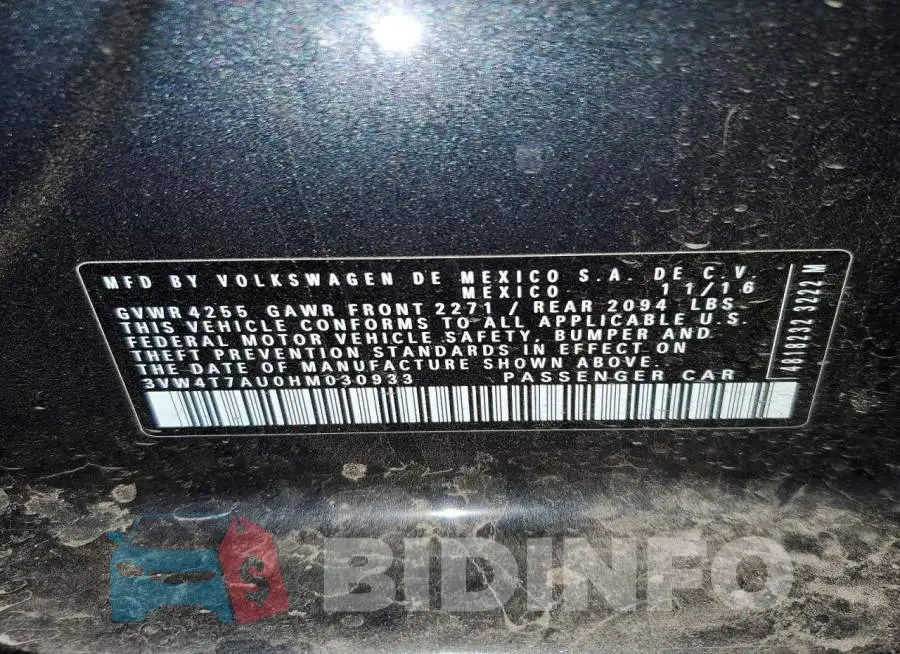 3VW4T7AU0HM030933 Photo# 13