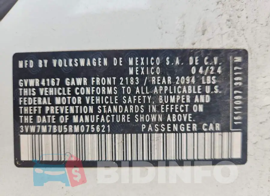 3VW7M7BU5RM075621 Photo# 12