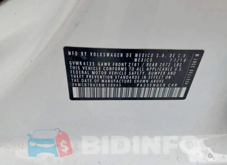 3VWCB7BU2KM128043 Photo# 13