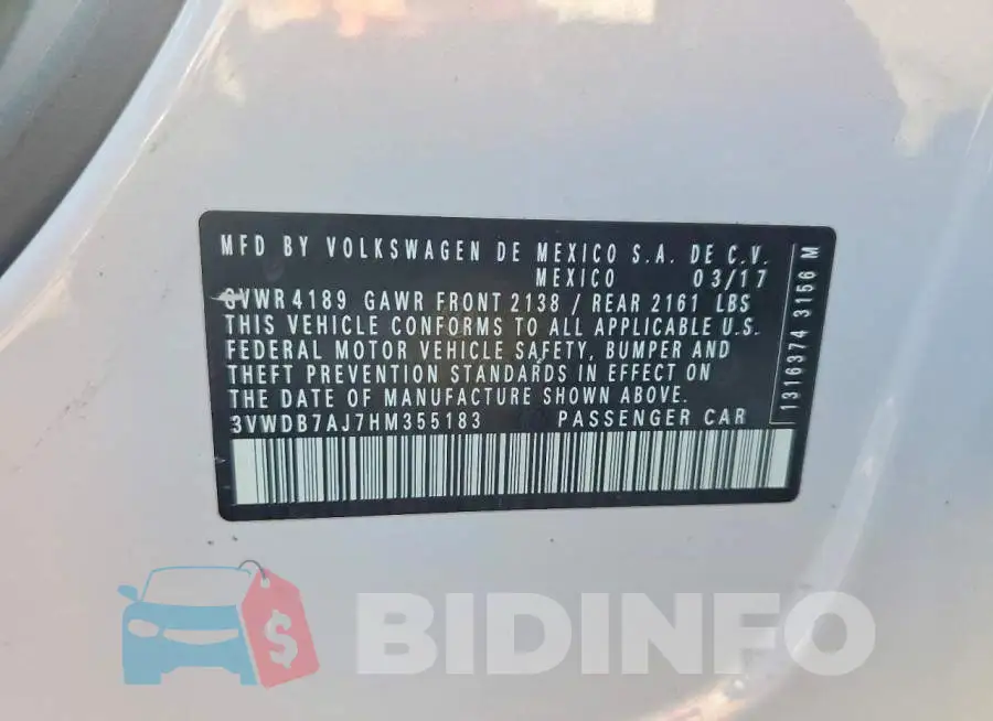 3VWDB7AJ7HM355183 Photo# 13