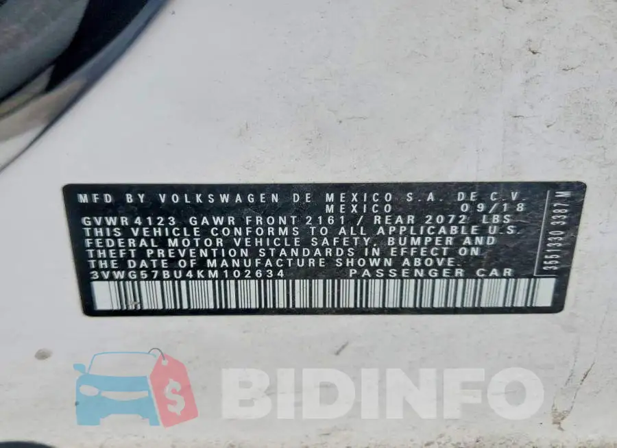 3VWG57BU4KM102634 Photo# 12