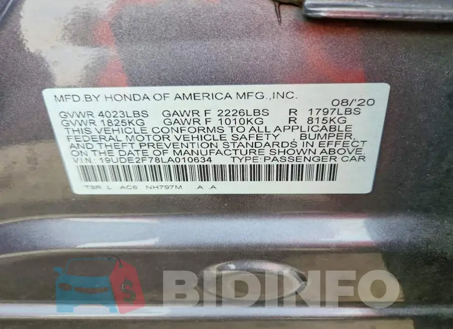 19UDE2F78LA010634 Photo# 12