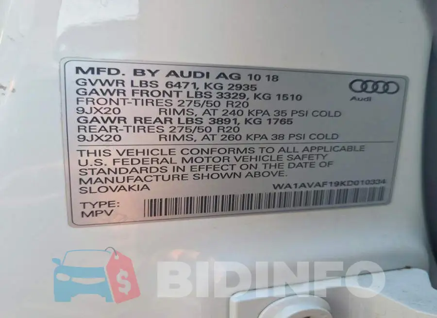 WA1AVAF19KD010334 Photo# 13