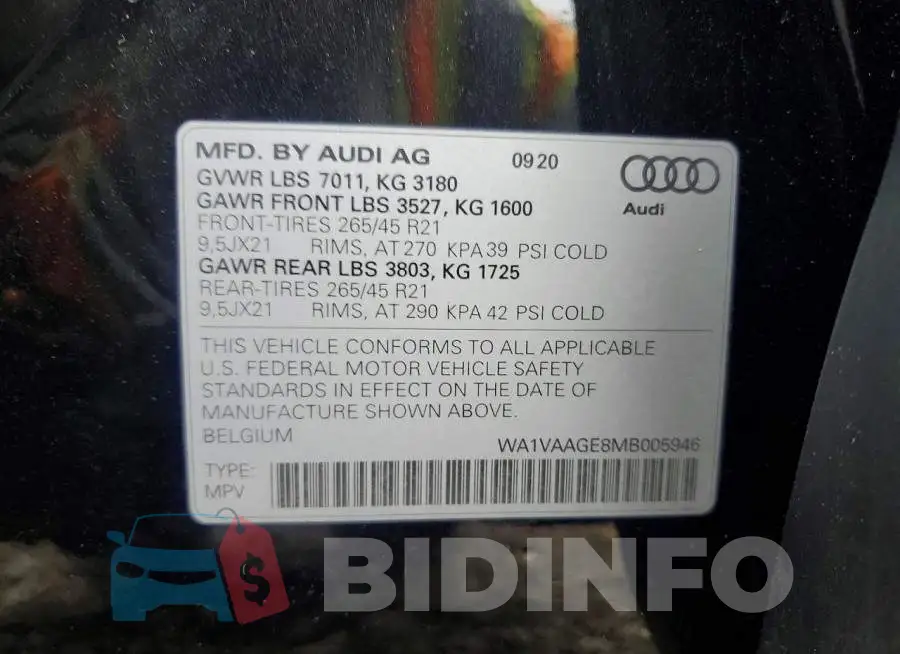WA1VAAGE8MB005946 Photo# 13