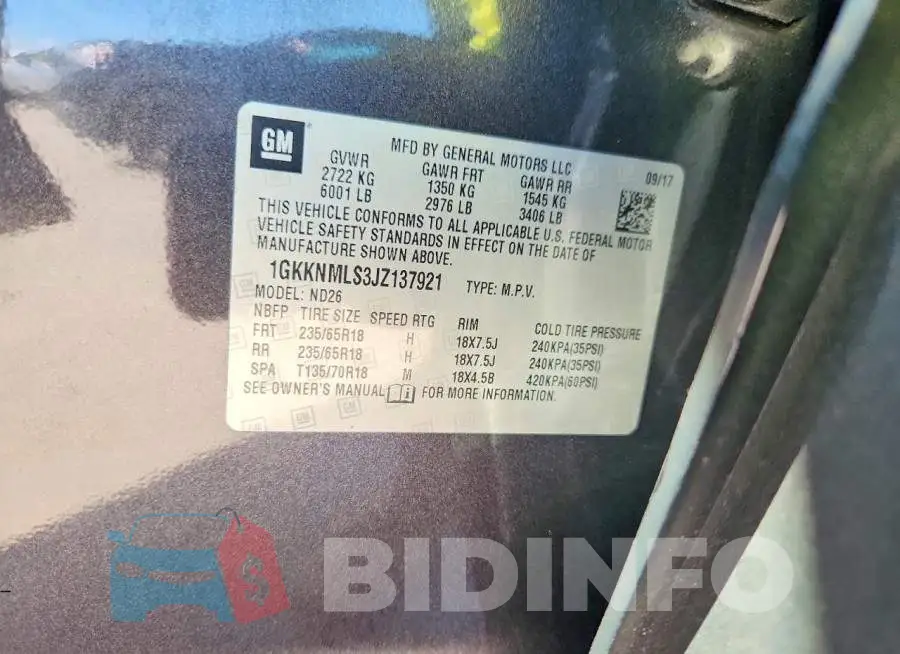 1GKKNMLS3JZ137921 Photo# 13