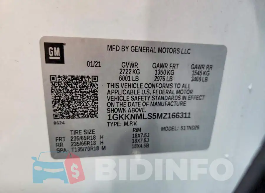 1GKKNMLS5MZ166311 Photo# 13