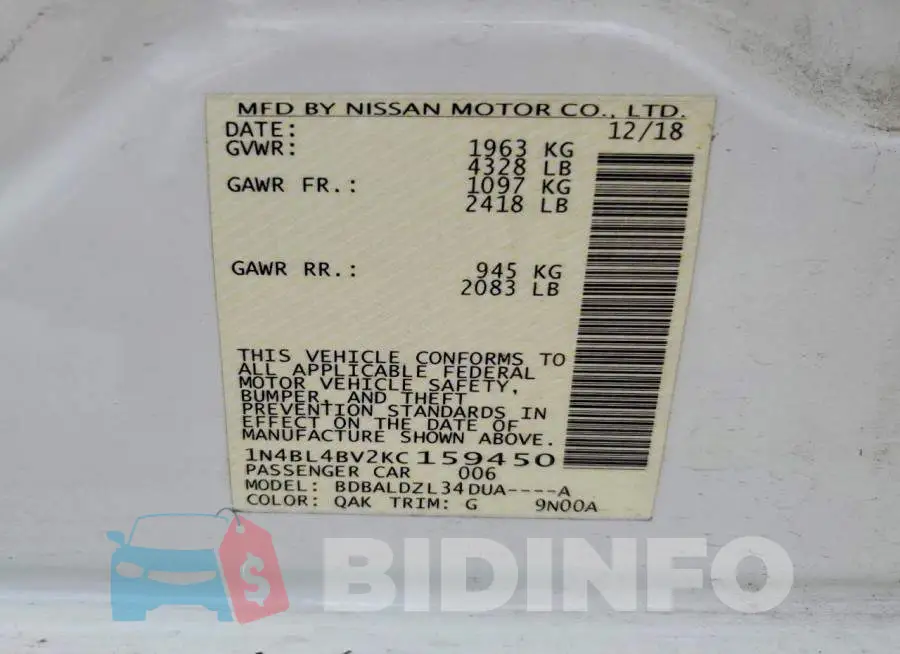 1N4BL4BV2KC159450 Photo# 12