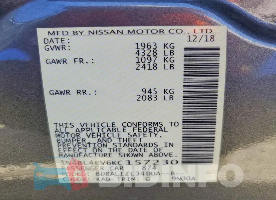 1N4BL4EV6KC157230 Photo# 12