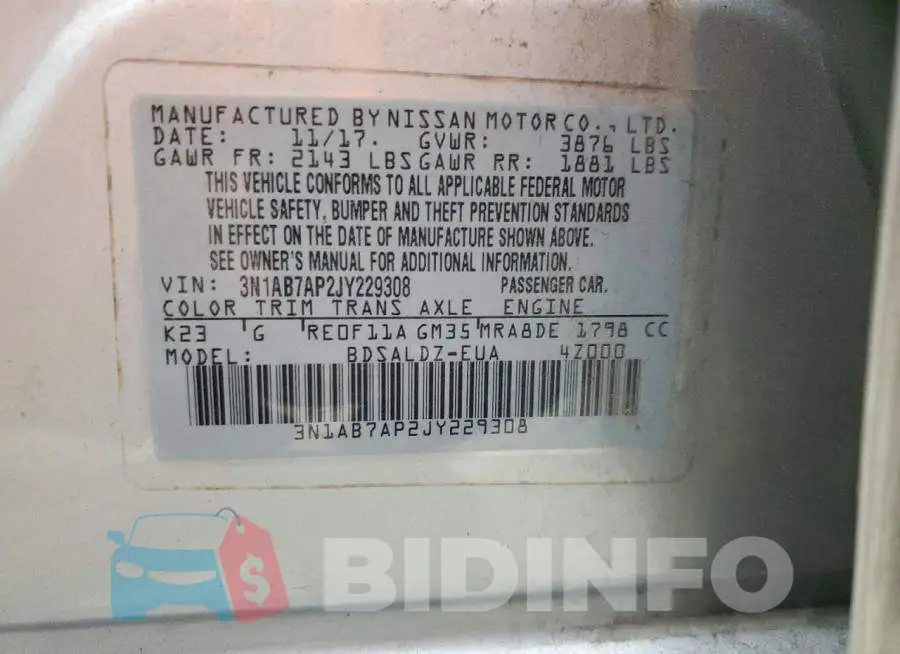 3N1AB7AP2JY229308 Photo# 12