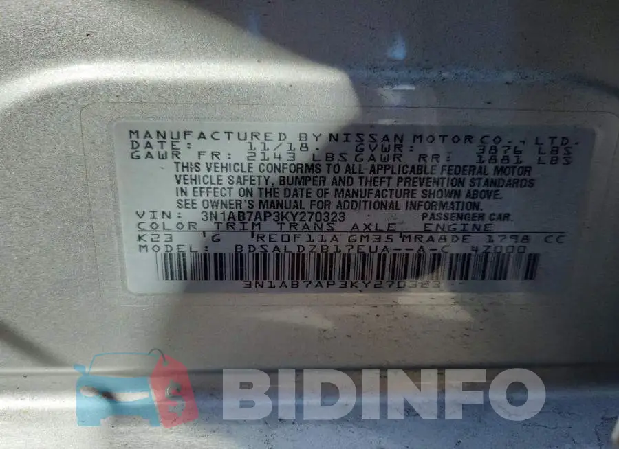 3N1AB7AP3KY270323 Photo# 12