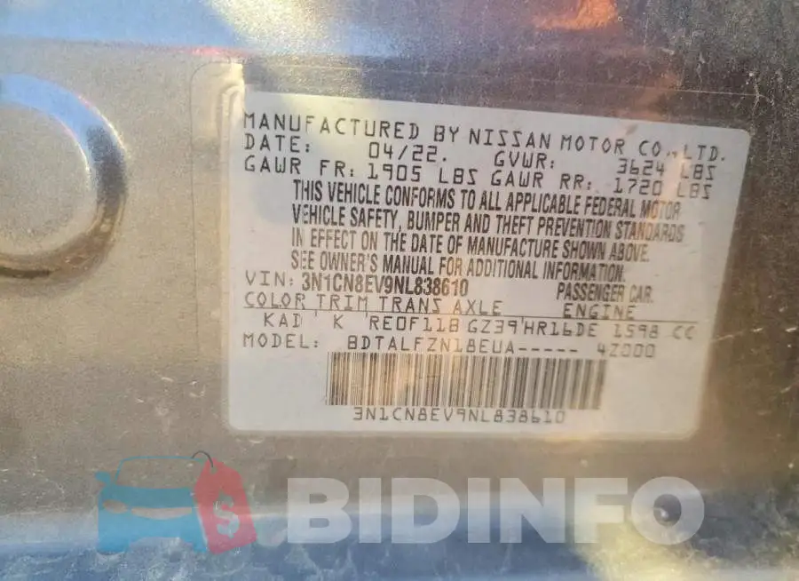 3N1CN8EV9NL838610 Photo# 13
