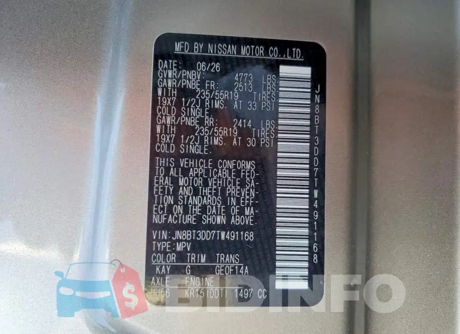 JN8BT3DD7TW491168 Photo# 14