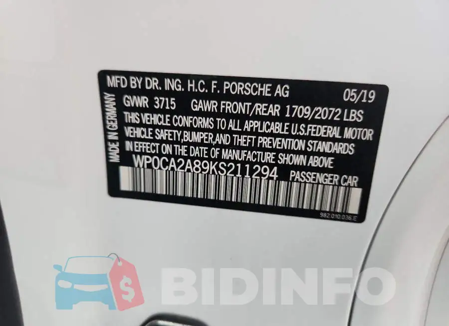 WP0CA2A89KS211294 Photo# 12