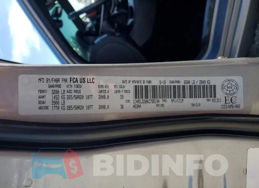 1C4RDJDG8KC795194 Photo# 14
