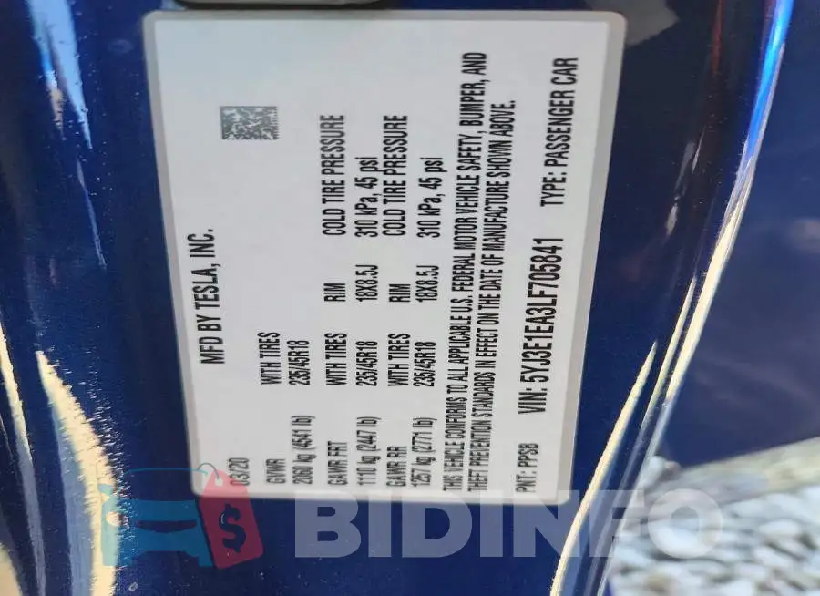 5YJ3E1EA3LF705841 Photo# 12