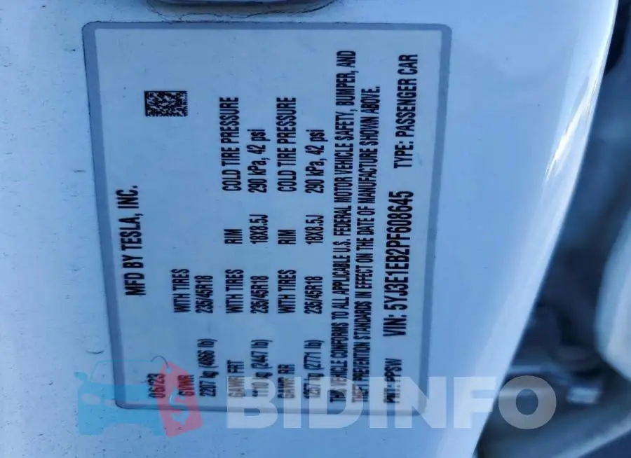 5YJ3E1EB2PF608645 Photo# 12