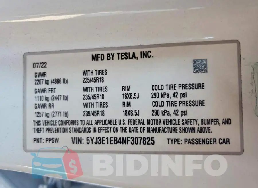 5YJ3E1EB4NF307825 Photo# 13