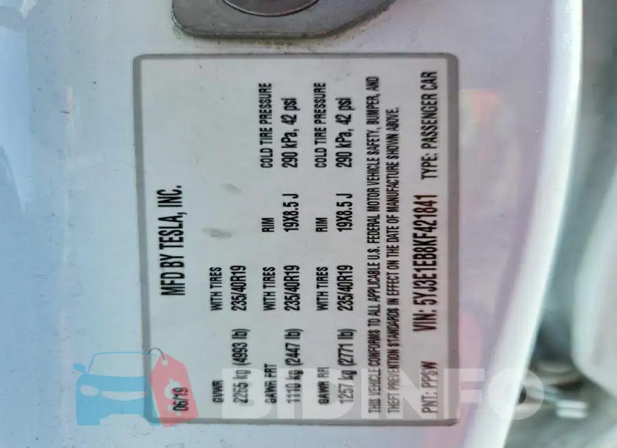 5YJ3E1EB8KF421841 Photo# 12