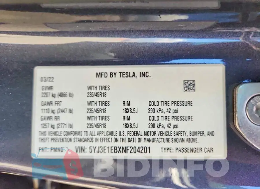 5YJ3E1EBXNF204201 Photo# 12